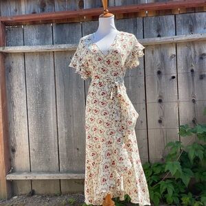 Floral Wrap Dress with Ruffle Sleeves